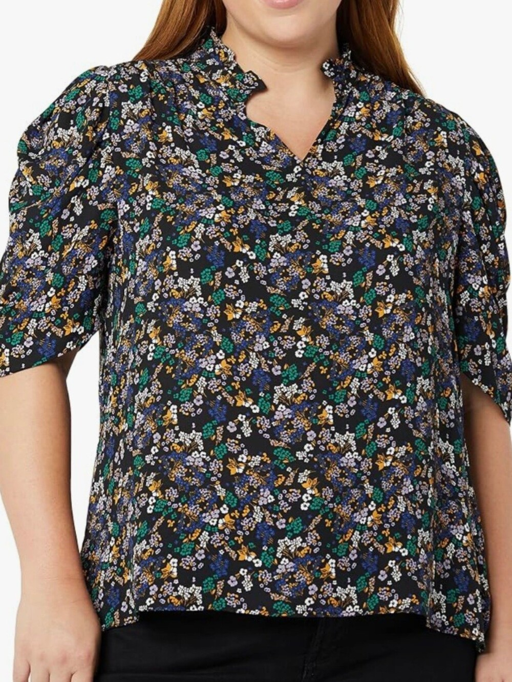 Amazon Essentials Womens Georgette Half Sleeve Ruffle Neck Blouse Sz Small New